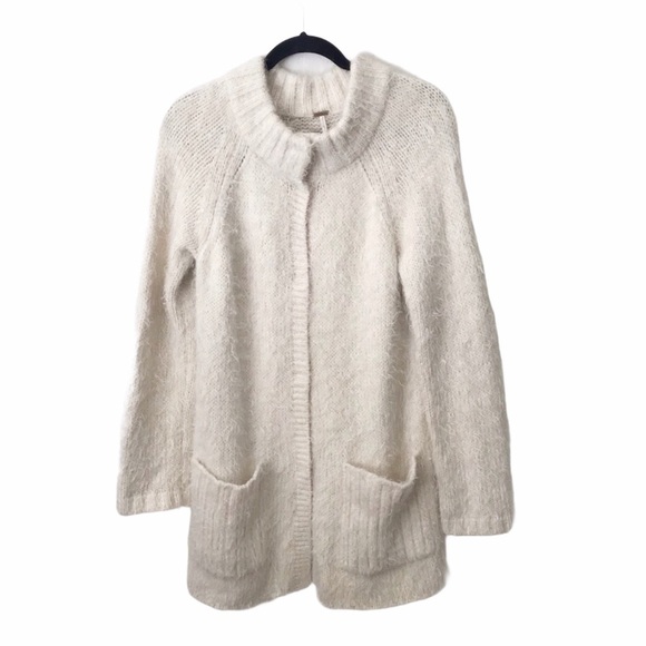 Free People Sweaters - Free People Ivory Cream Keep It Fuzzy Knit Cardigan